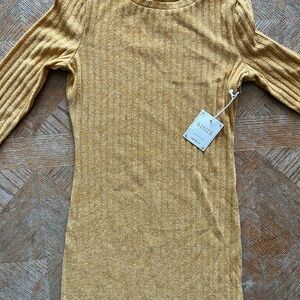 Mustard Yellow Ribbed Knit Dress